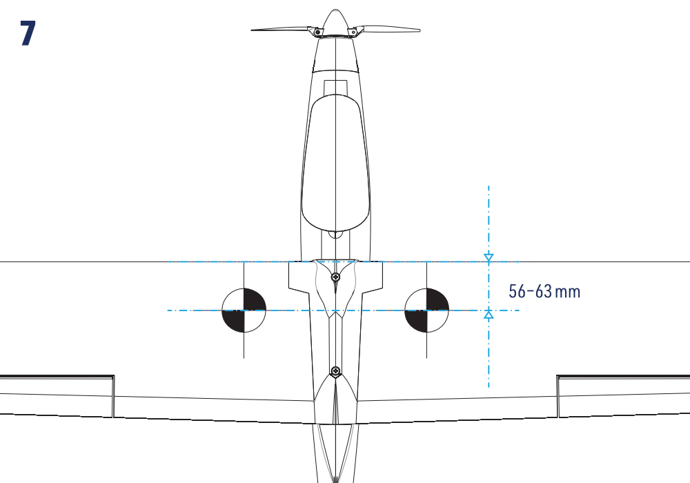 Centrage : 56–63 mm derrière le bord d’attaque de l’aile