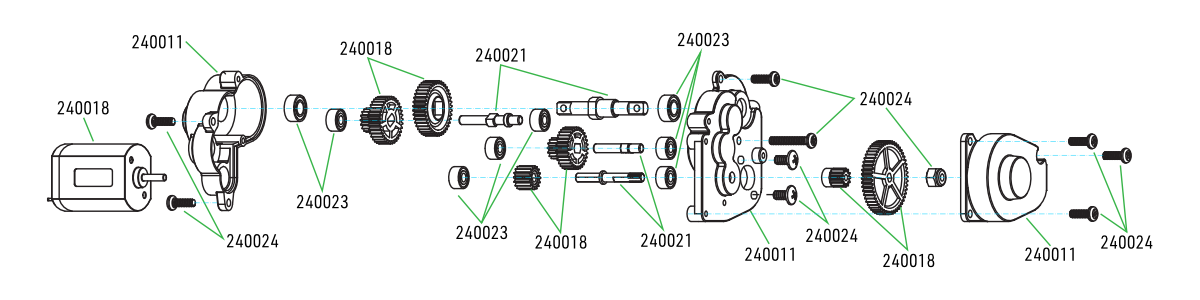 Front axle exploded view