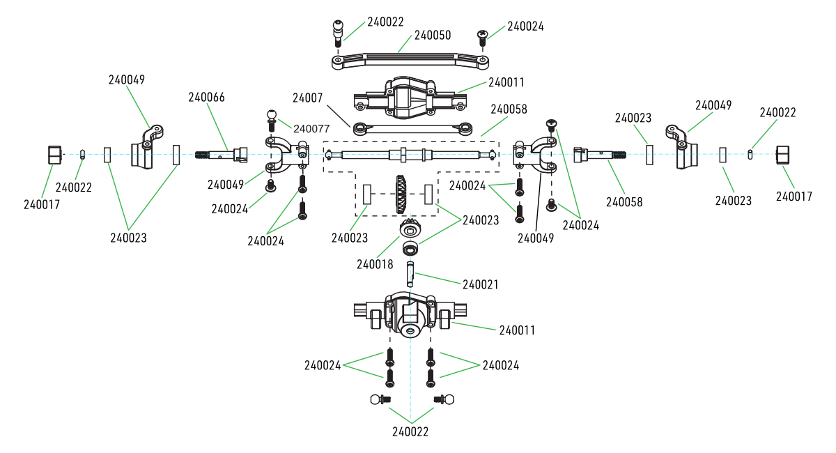 Reduction gearbox exploded view